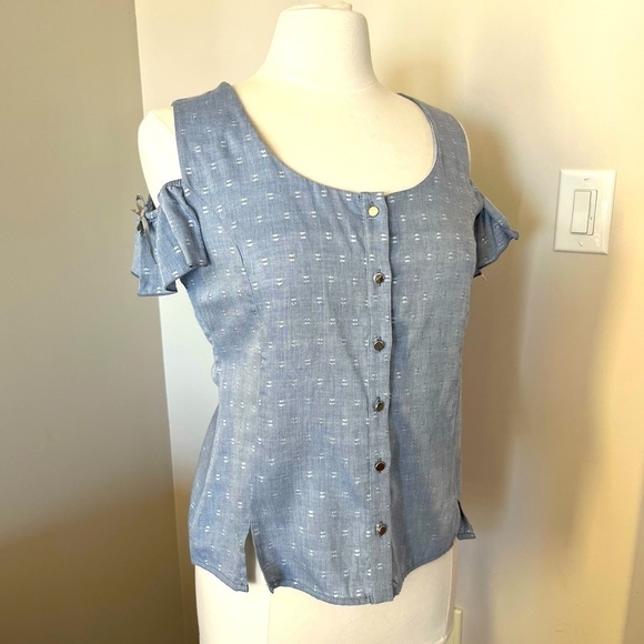 Paul Brial Denim Claire Cold Shoulder Button Down BNWT - Picture 3 of 9